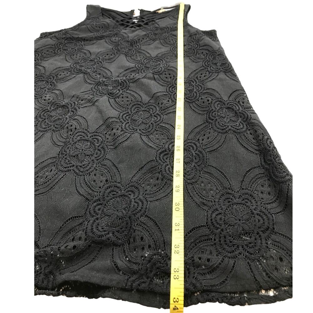Entro Women's Sleeveless Black Dress Floral Lace Crochet Shift Mini Dress Size M - Picture 11 of 11